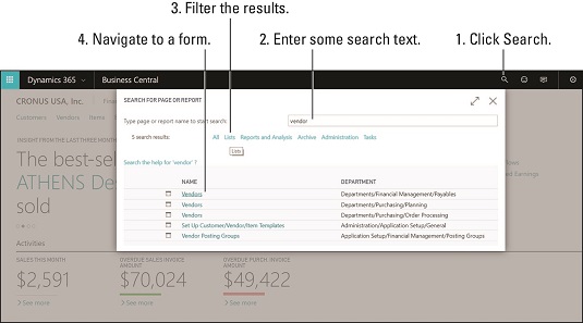 Microsoft Dynamics 365 Business Central search