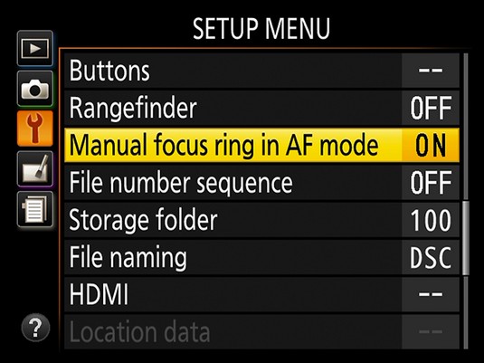 Manual focus menu Nikon D3500