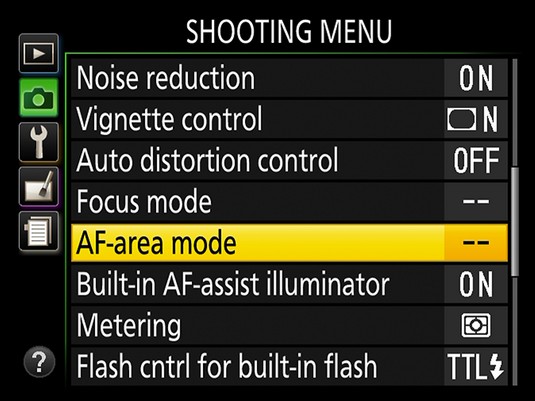 Access AF-area mode via Shooting menu Nikon D3500