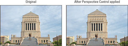 Use the Perspective Control to remove the illusion that the monument was leaning backwards.