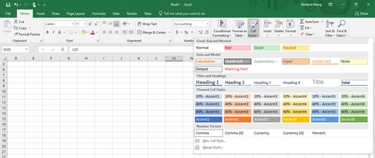 Cell styles Excel 2019