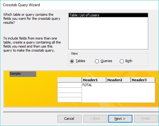 Crosstab Query Wizard Access