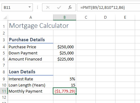 Excel 2019 mortgage calculation