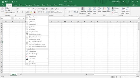 Excel 2019 border menu