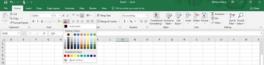 Excel color palette