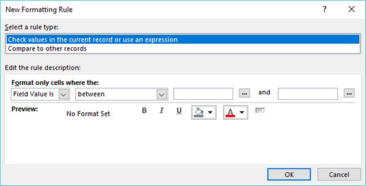 New Formatting Rule Access 2019