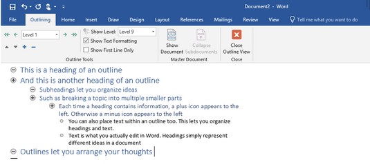 outline view Office 2019