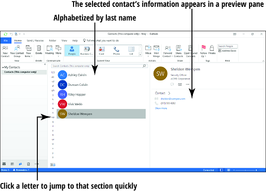 Outlook 2019 contact folder