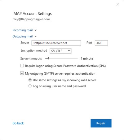 Outlook mail settings