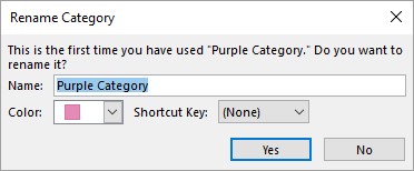 Outlook note categories