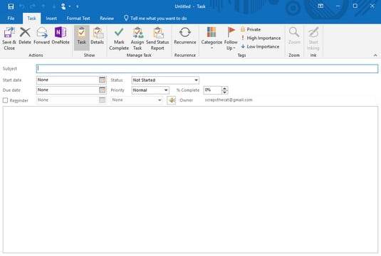 Outlook 2019 task window