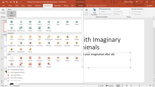 PowerPoint 2019 animations menu