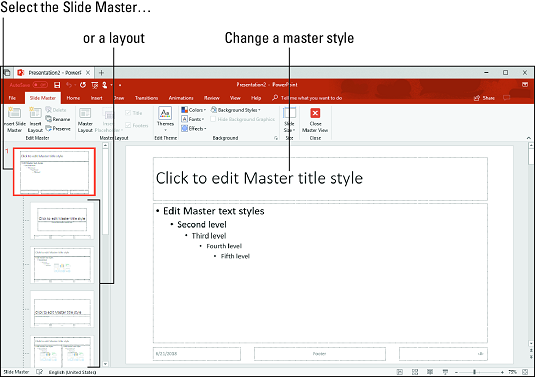 Slide Master view PowerPoint 2019