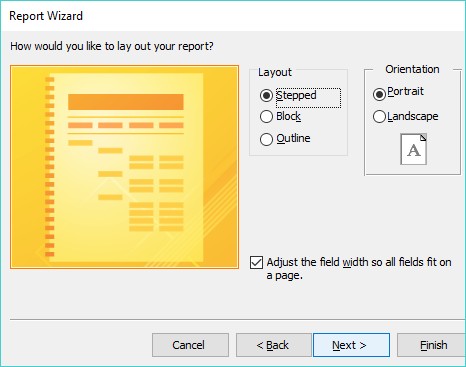 Access report wizard