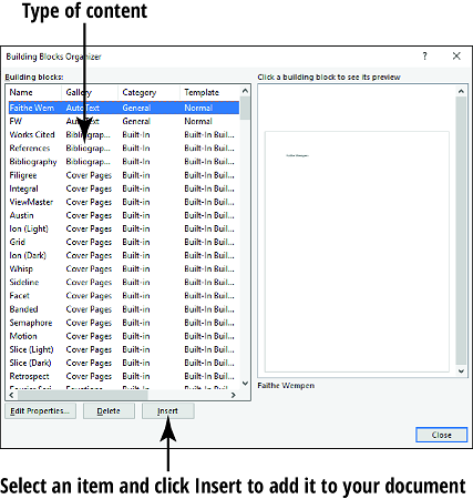 Word 2019 Building Blocks