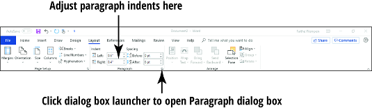 Word 2019 indentation