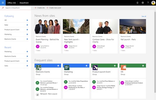 SharePoint Online home page