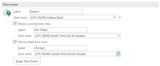 multiple time zones Outlook 2019