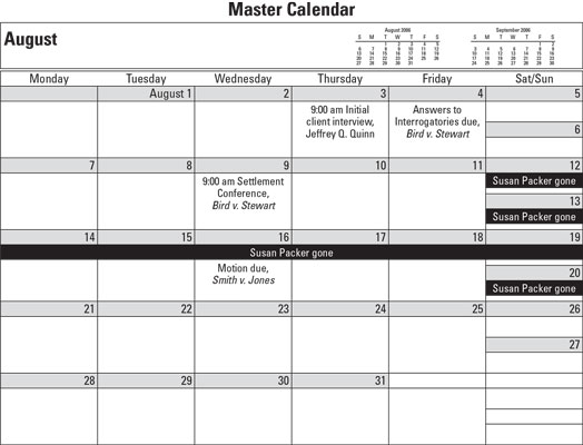 master calendar for paralegals