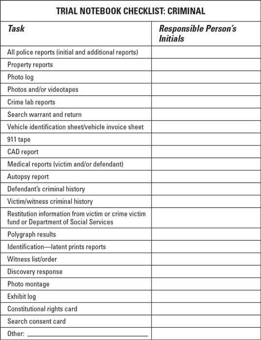 trial preparation list