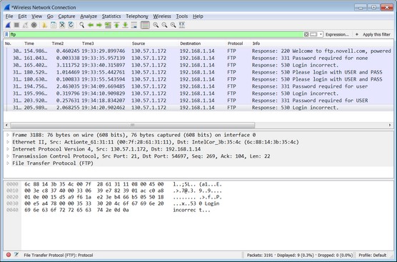 Testing FTP access with Wireshark