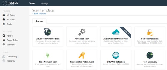Nessus scan templates