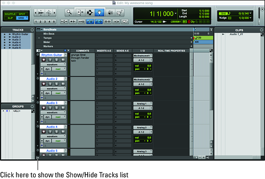 Show/Hide tracks list Pro Tools