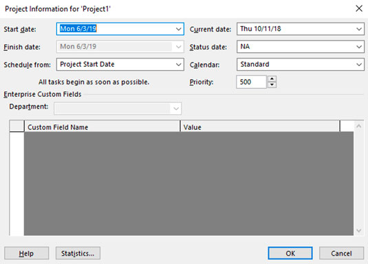 Project information dialog