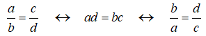 a/b = c/d ↔ ad = bc ↔ b/a = d/c