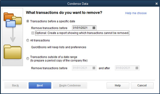 Condense Data dialog