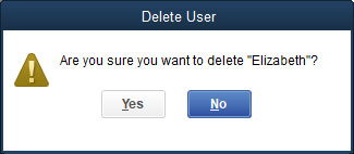 The Delete User dialog box