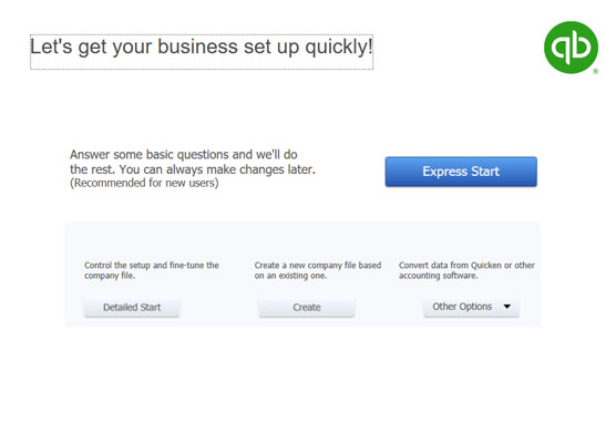 In the first QuickBooks Setup dialog box, click the Express Start button.