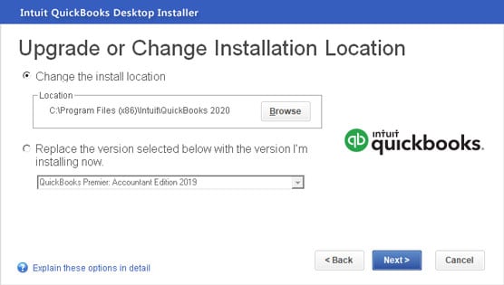 Upgrade or Change Installation Location window