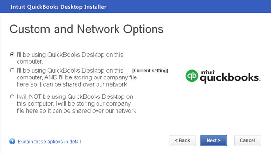 Custom and Network Options window