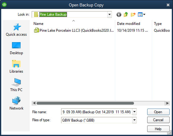 The Open Backup Copy dialog box