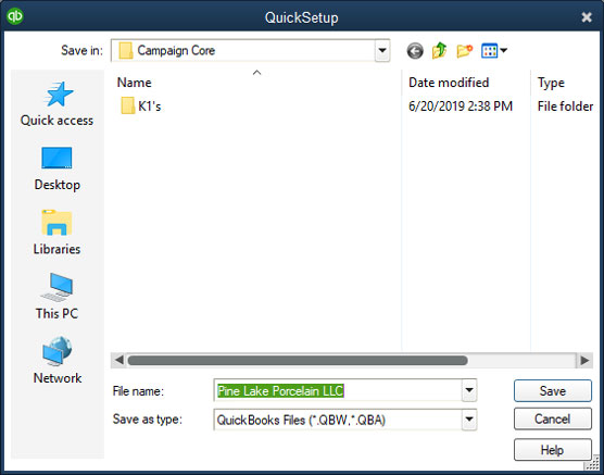 Create the QuickBooks data file.