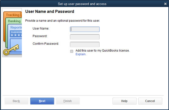 Set Up User Password and Access dialog box