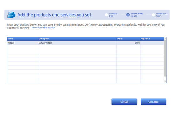 The Add the Products and Services You Sell dialog box