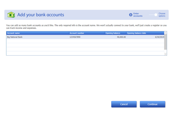 The Add Your Bank Accounts dialog box