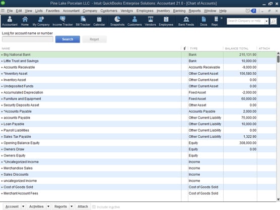 The Chart of Accounts window