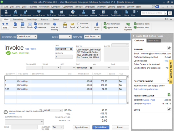 Create Invoices window