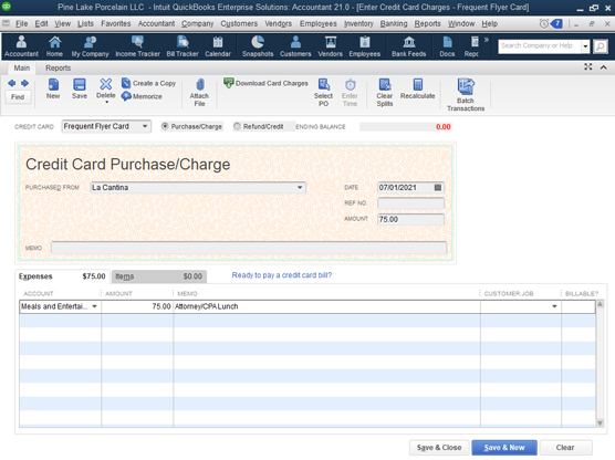 The Enter Credit Card Charges window