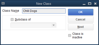 The New Class dialog box.