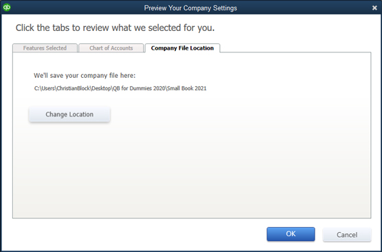 The Preview Your Company Settings dialog box