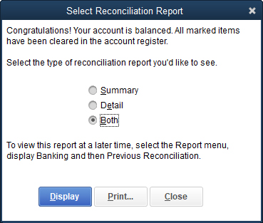 The Select Reconciliation Report dialog box