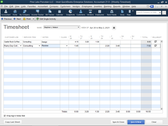 The Weekly Timesheet window.