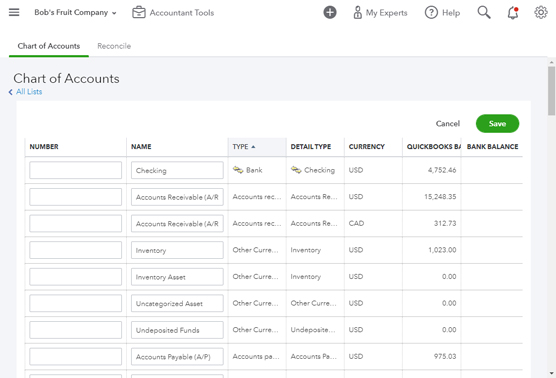 Chart of Accounts