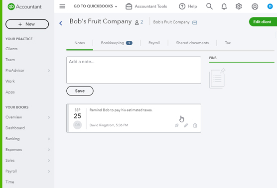QBO client note