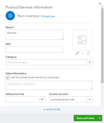 QuickBooks Online non-inventory item