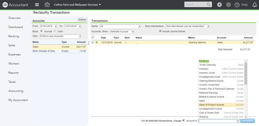 QBO reclassifying transactions